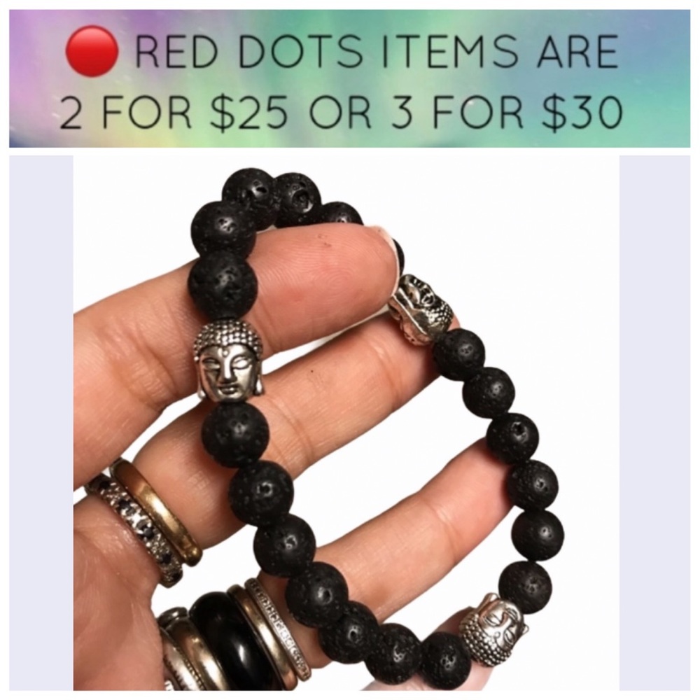 🔴Men or women lava rock silver buddha bracelet
